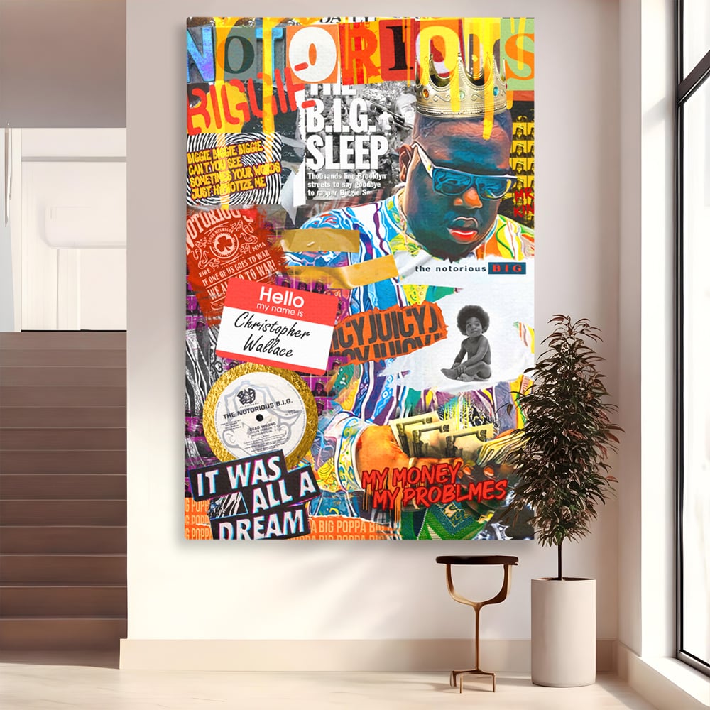 Tablou canvas cu tablou portret rapper the notorious b.i.g, fara rama, pe sasiu de lemn